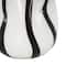 12" White & Black Stripes Glass Round Concaved Vase